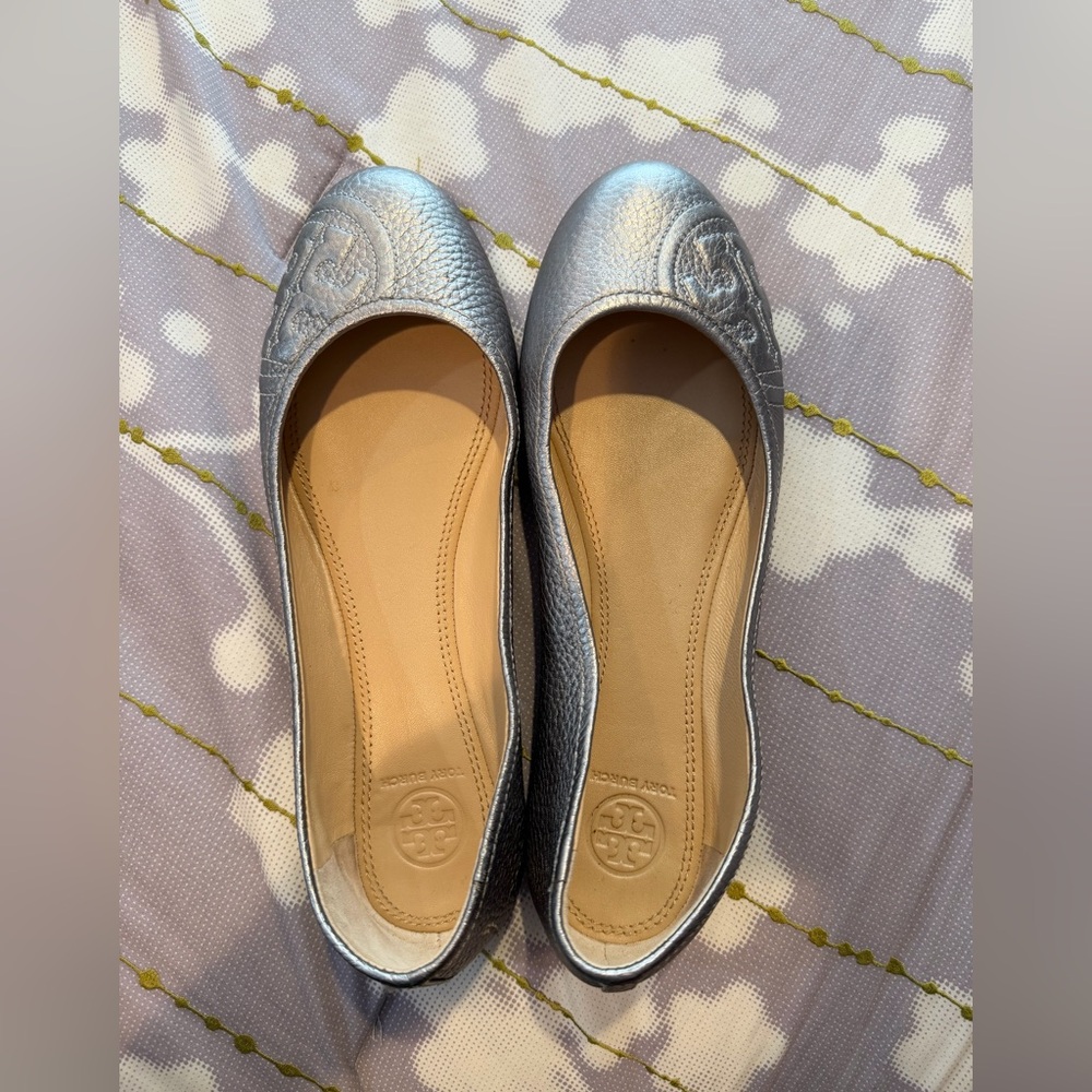 Tory Burch Metallic Silver Flats